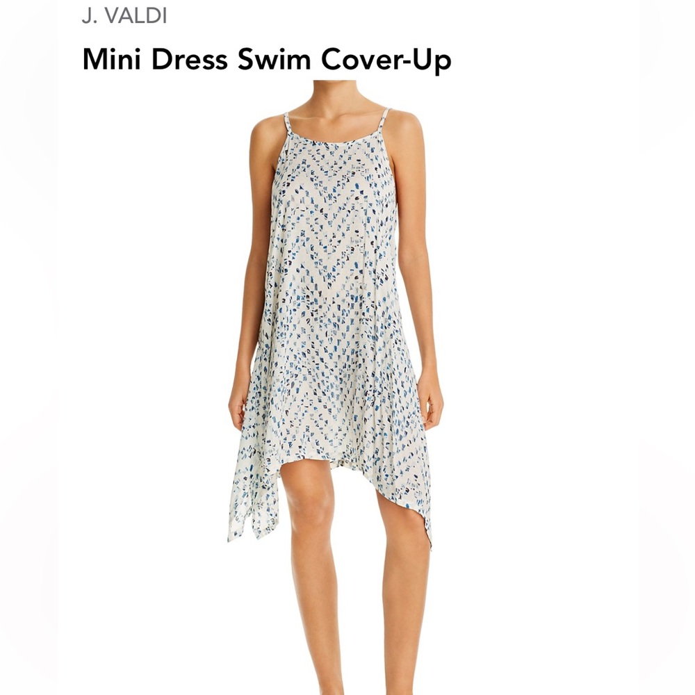J Valdi Cover up Blue White Dress Size Medium Abstract Mosaic print